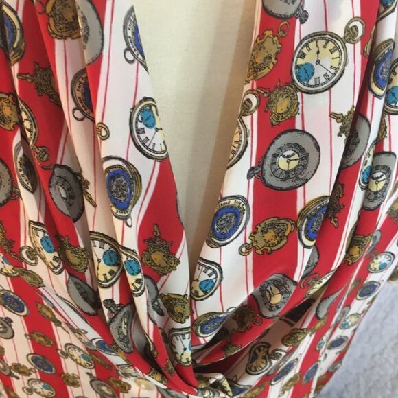 Helen St. Marie VTG Grandpa Clock Print Blouse Size 12 - Picture 3 of 10